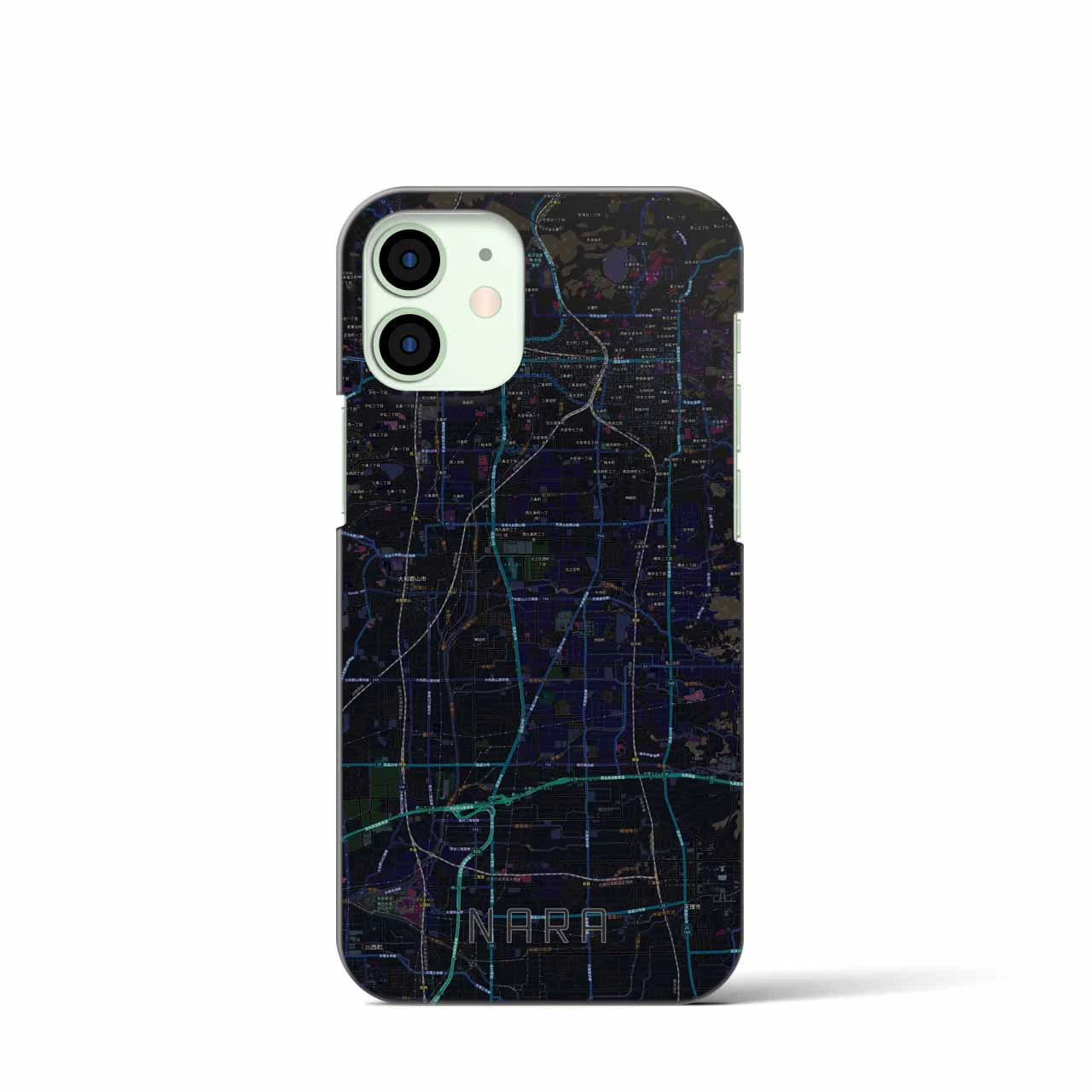 【奈良】地図柄iPhoneケース（バックカバータイプ・ブラック）iPhone 12 mini 用