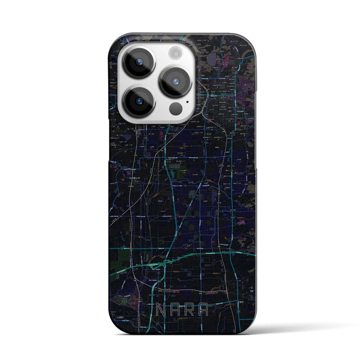 【奈良】地図柄iPhoneケース（バックカバータイプ・ブラック）iPhone 14 Pro 用