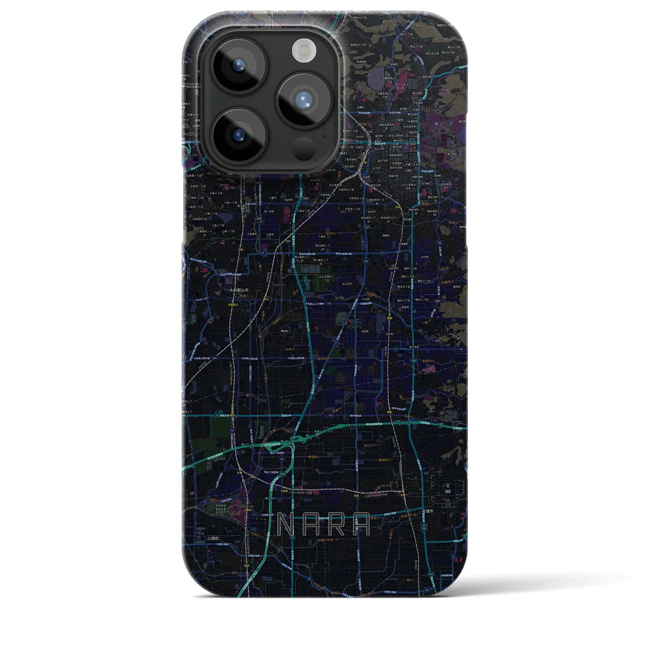 【奈良】地図柄iPhoneケース（バックカバータイプ・ブラック）iPhone 15 Pro Max 用