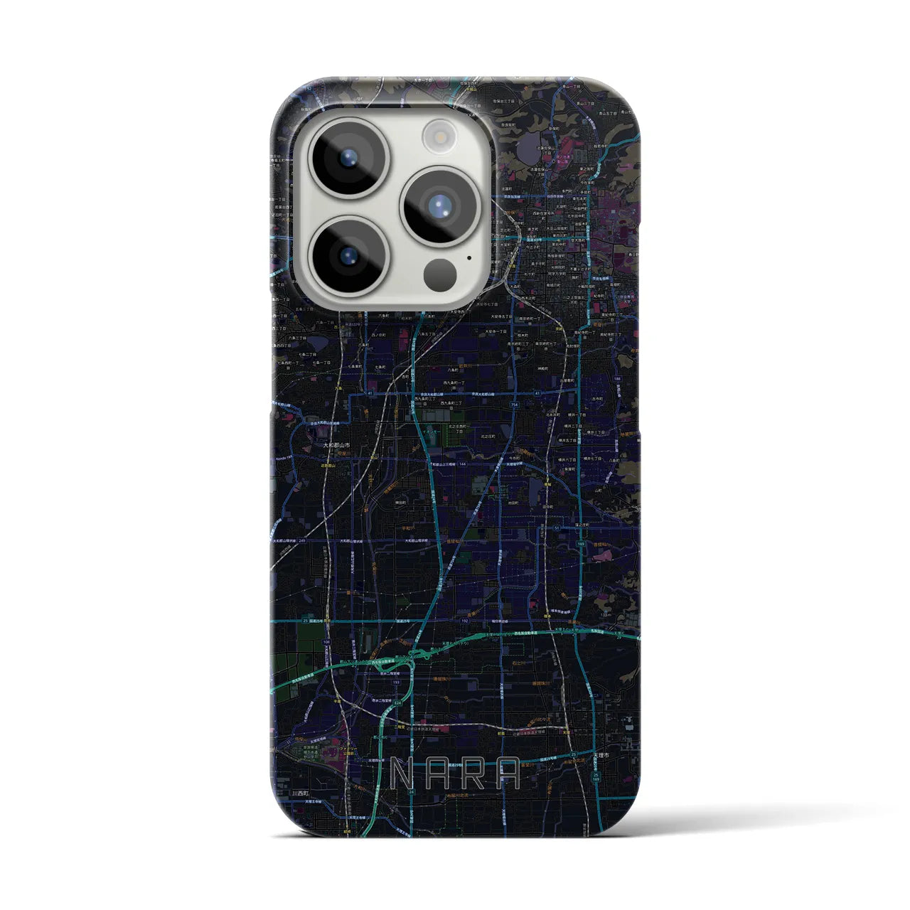 【奈良】地図柄iPhoneケース（バックカバータイプ・ブラック）iPhone 15 Pro 用