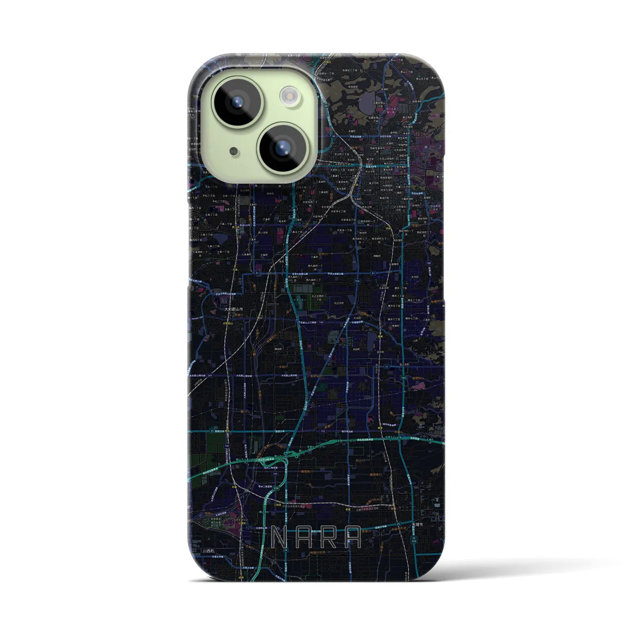 【奈良】地図柄iPhoneケース（バックカバータイプ・ブラック）iPhone 15 用