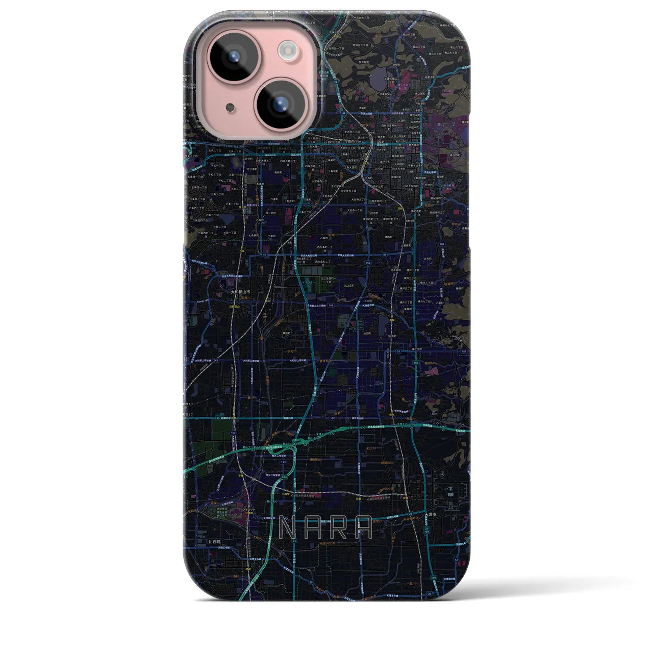 【奈良】地図柄iPhoneケース（バックカバータイプ・ブラック）iPhone 15 Plus 用