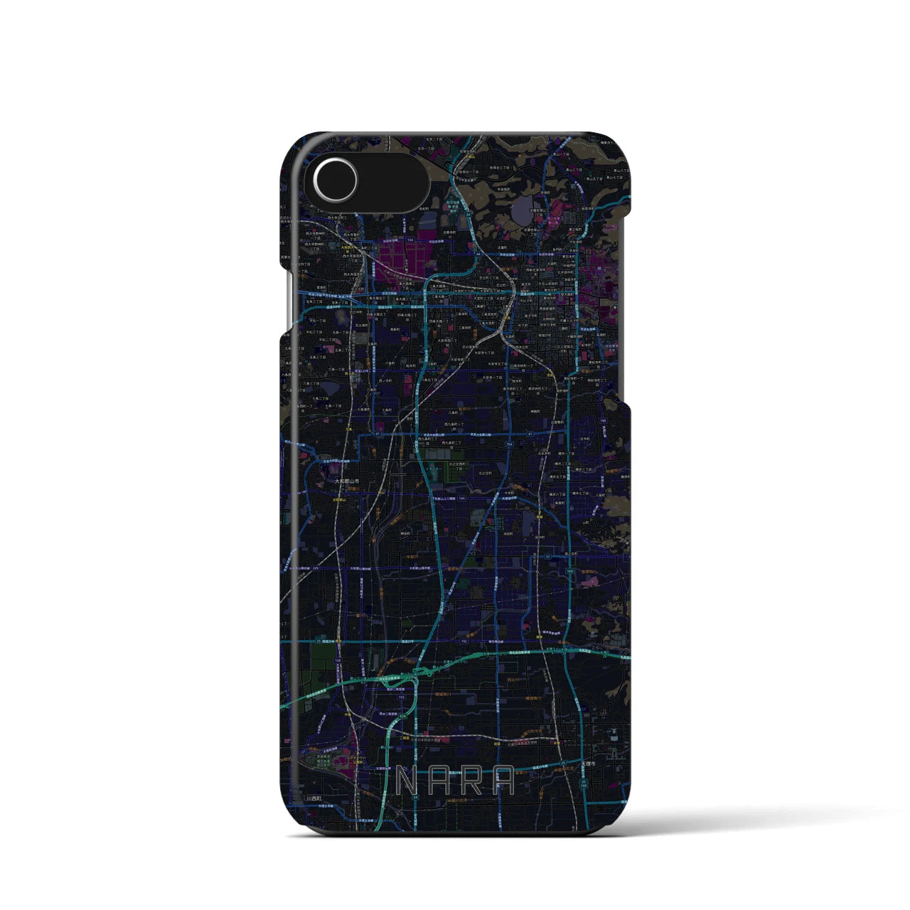 【奈良】地図柄iPhoneケース（バックカバータイプ・ブラック）iPhone SE（第3 / 第2世代） / 8 / 7 / 6s / 6 用