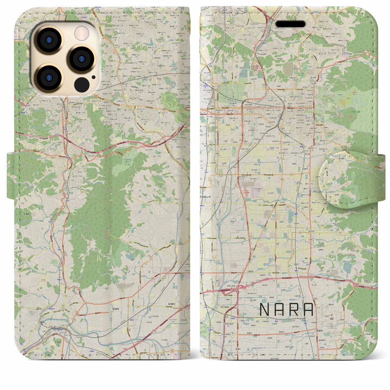 【奈良】地図柄iPhoneケース（手帳両面タイプ・ナチュラル）iPhone 12 Pro Max 用