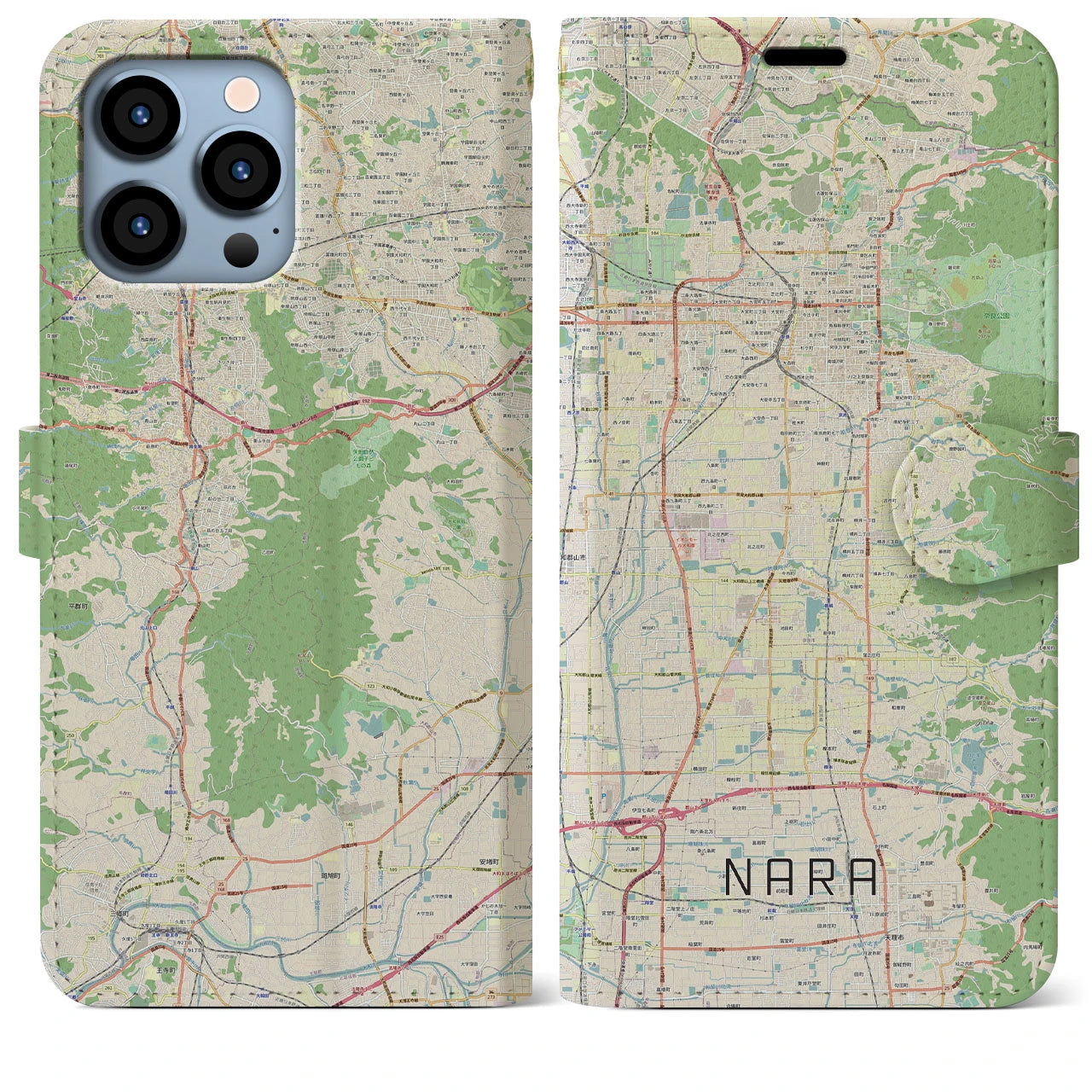 【奈良】地図柄iPhoneケース（手帳両面タイプ・ナチュラル）iPhone 13 Pro Max 用