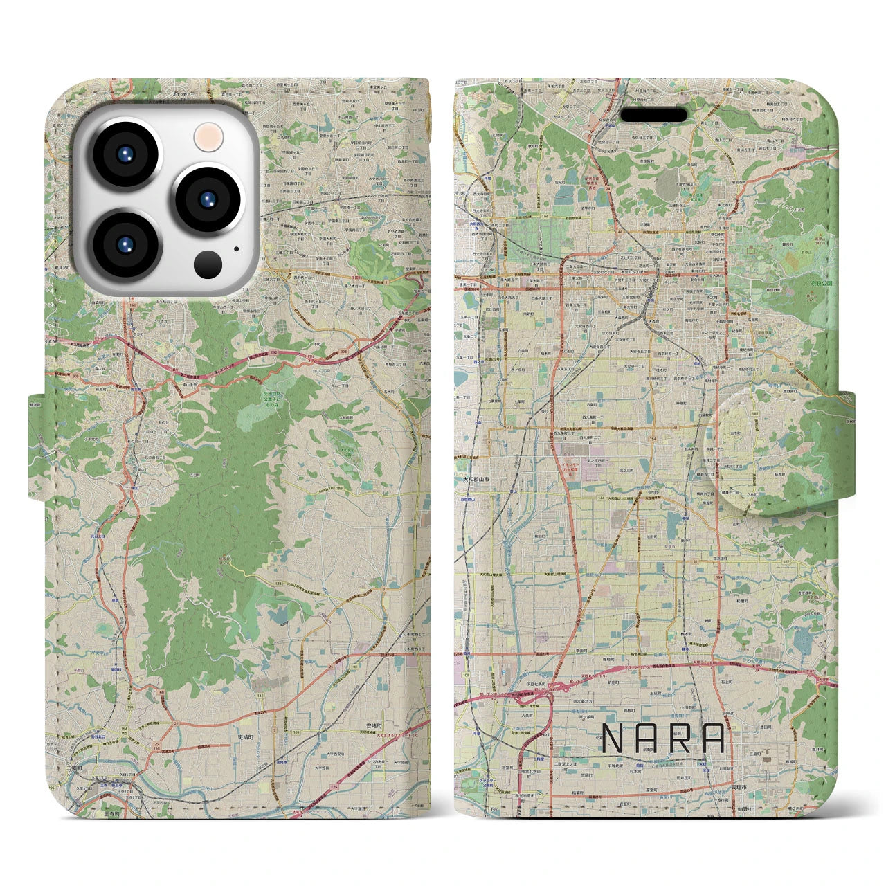 【奈良】地図柄iPhoneケース（手帳両面タイプ・ナチュラル）iPhone 13 Pro 用