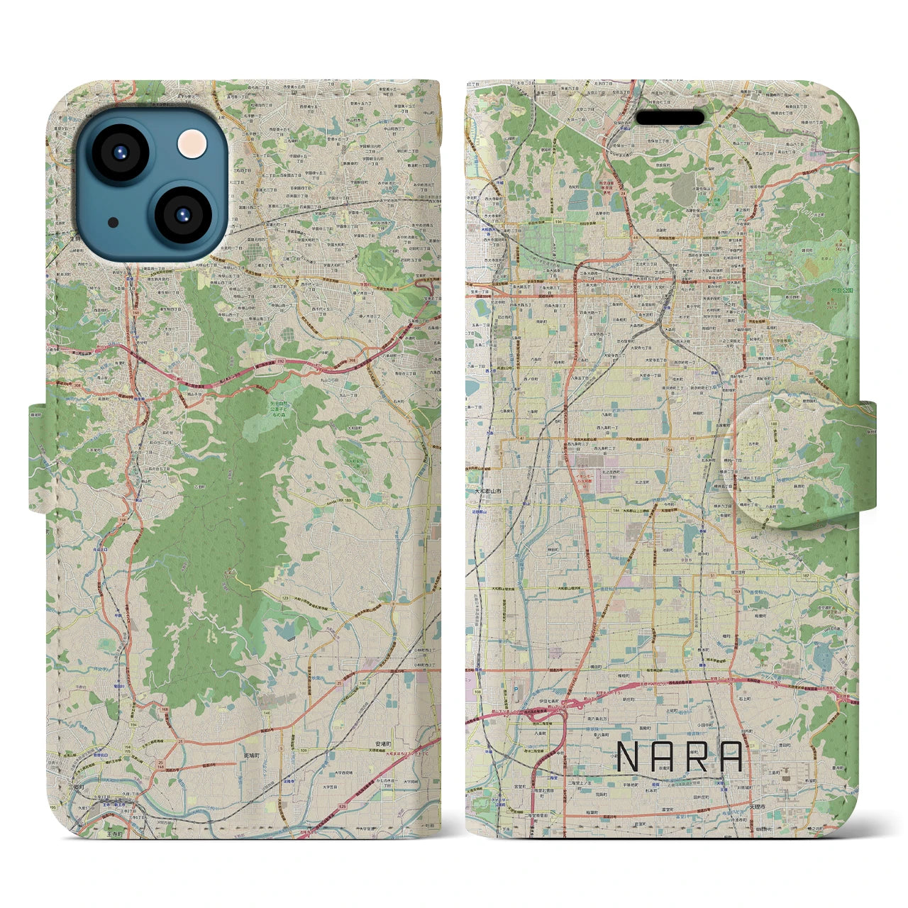 【奈良】地図柄iPhoneケース（手帳両面タイプ・ナチュラル）iPhone 13 用