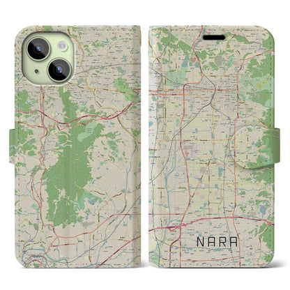 【奈良（奈良県）】地図柄iPhoneケース（手帳タイプ）ナチュラル・iPhone 15 用
