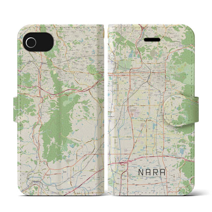 【奈良（奈良県）】地図柄iPhoneケース（手帳タイプ）ナチュラル・iPhone SE（第3 / 第2世代） / 8 / 7 / 6s / 6 用