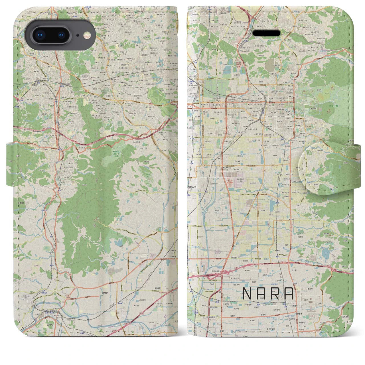 【奈良】地図柄iPhoneケース（手帳両面タイプ・ナチュラル）iPhone 8Plus /7Plus / 6sPlus / 6Plus 用