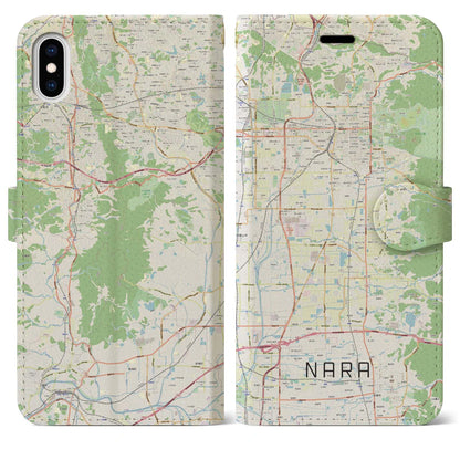 【奈良（奈良県）】地図柄iPhoneケース（手帳タイプ）ナチュラル・iPhone XS Max 用