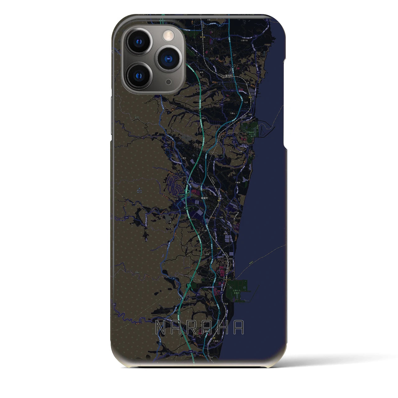 【楢葉】地図柄iPhoneケース（バックカバータイプ・ブラック）iPhone 11 Pro Max 用