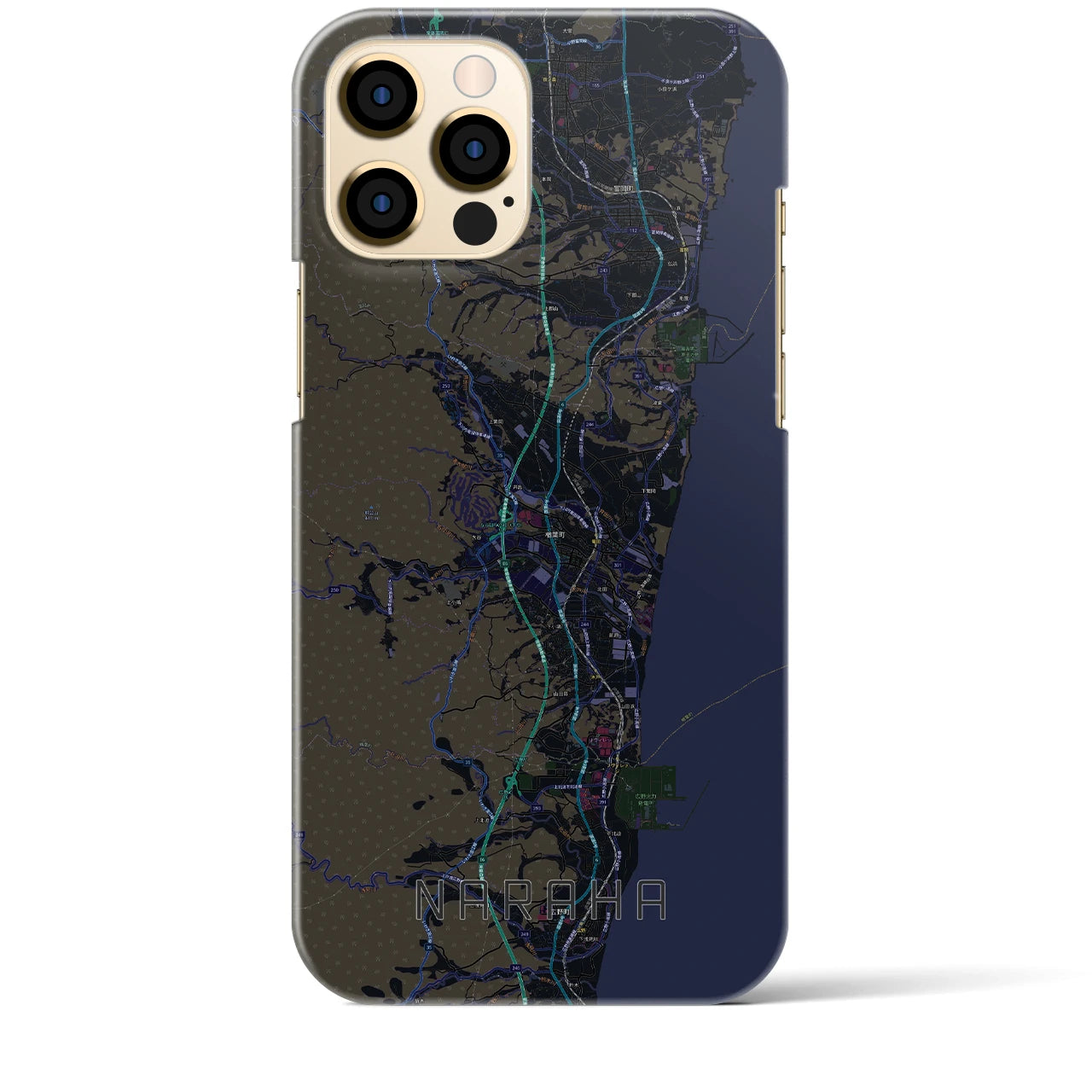 【楢葉】地図柄iPhoneケース（バックカバータイプ・ブラック）iPhone 12 Pro Max 用