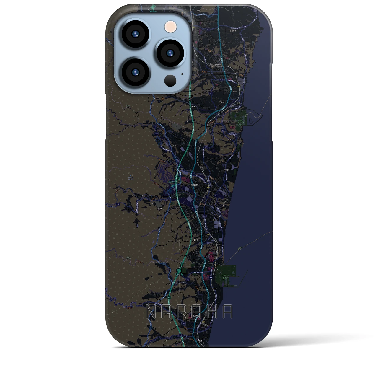 【楢葉】地図柄iPhoneケース（バックカバータイプ・ブラック）iPhone 13 Pro Max 用