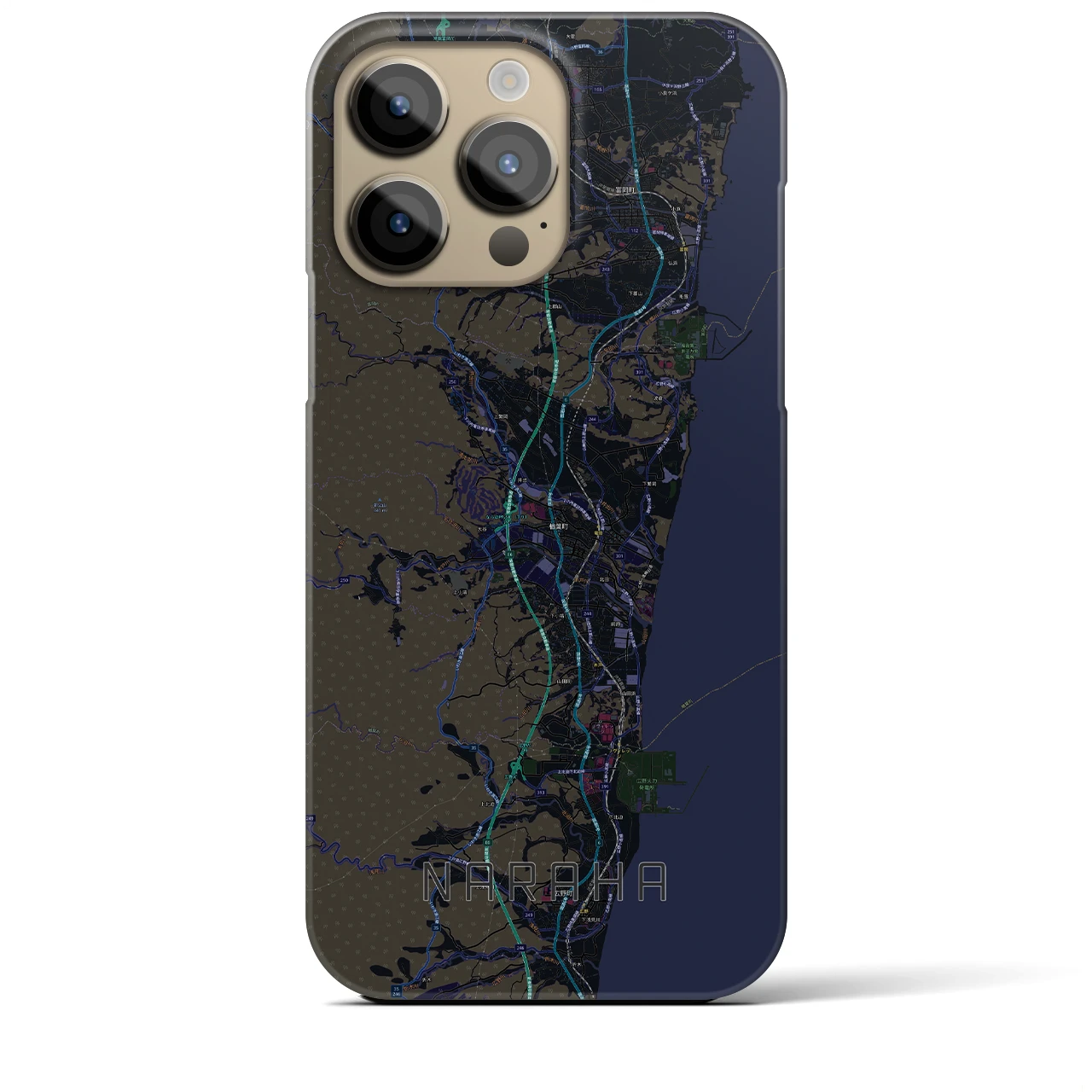 【楢葉】地図柄iPhoneケース（バックカバータイプ・ブラック）iPhone 14 Pro Max 用