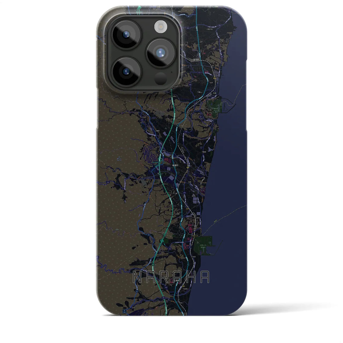 【楢葉】地図柄iPhoneケース（バックカバータイプ・ブラック）iPhone 15 Pro Max 用
