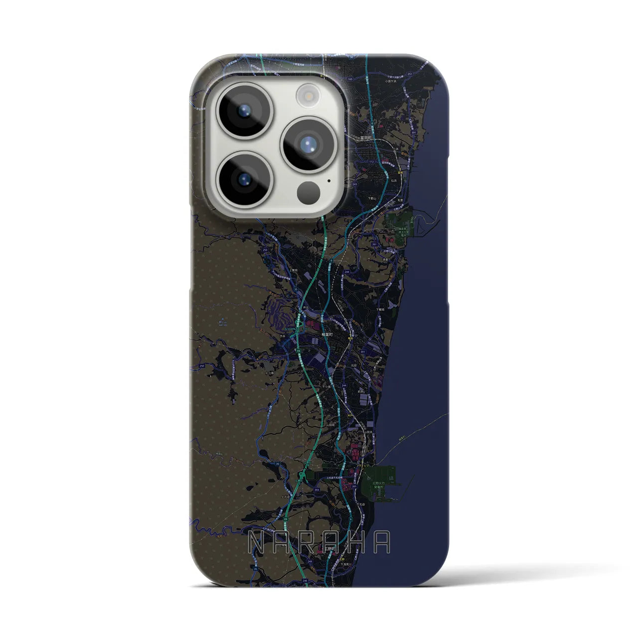 【楢葉】地図柄iPhoneケース（バックカバータイプ・ブラック）iPhone 15 Pro 用