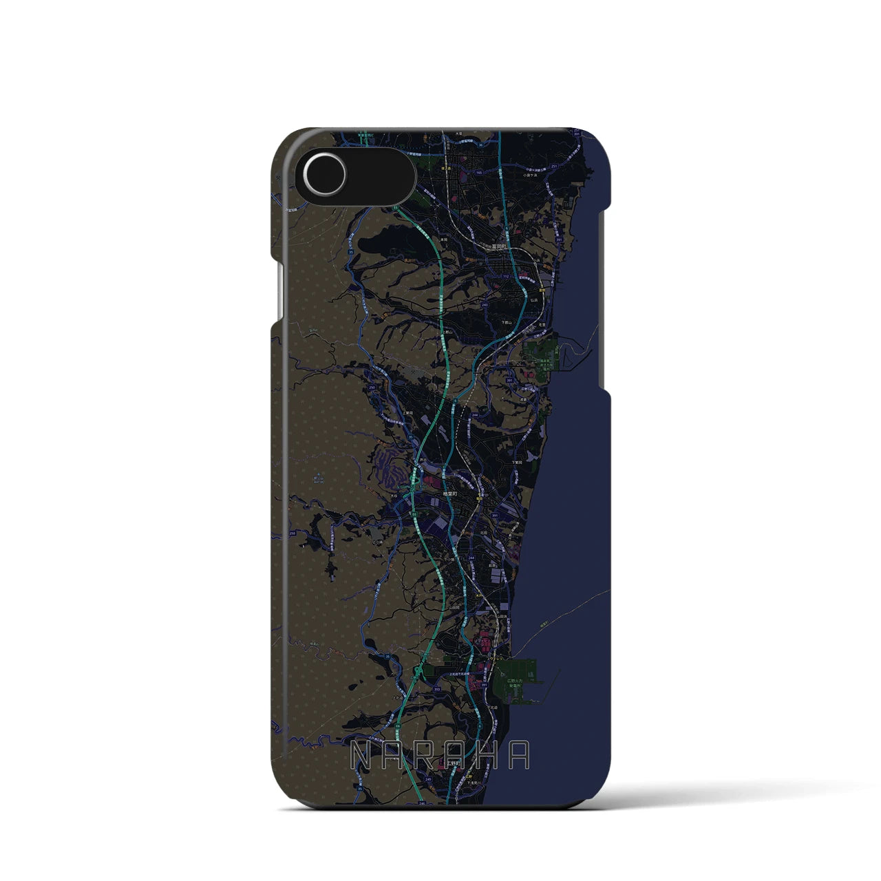 【楢葉】地図柄iPhoneケース（バックカバータイプ・ブラック）iPhone SE（第3 / 第2世代） / 8 / 7 / 6s / 6 用