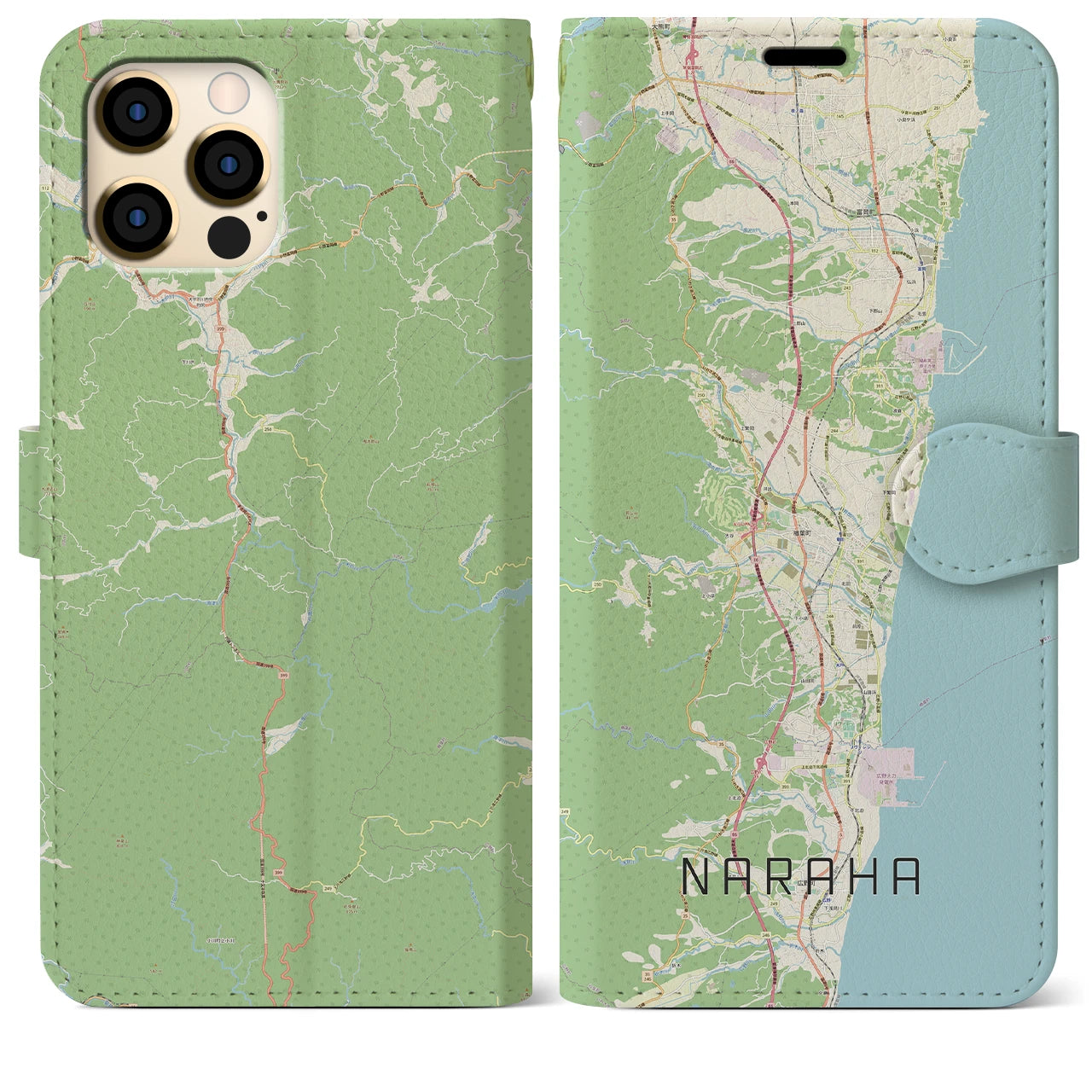 【楢葉】地図柄iPhoneケース（手帳両面タイプ・ナチュラル）iPhone 12 Pro Max 用