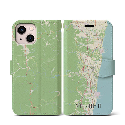【楢葉（福島県）】地図柄iPhoneケース（手帳タイプ）ナチュラル・iPhone 13 mini 用