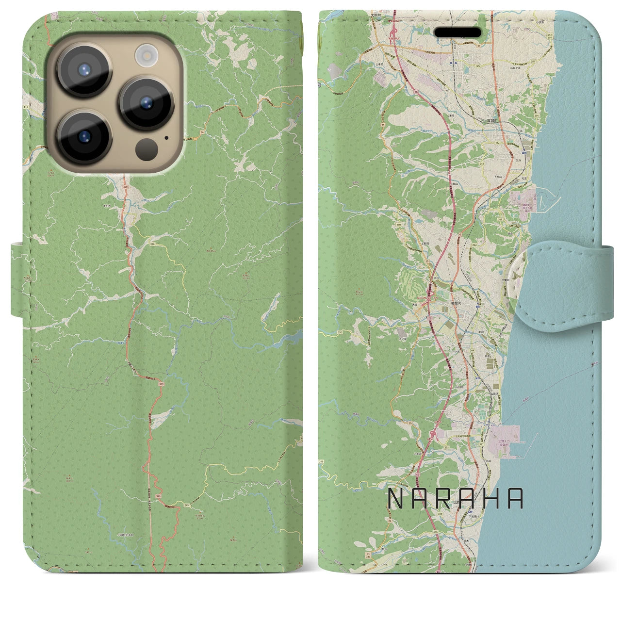 【楢葉】地図柄iPhoneケース（手帳両面タイプ・ナチュラル）iPhone 14 Pro Max 用