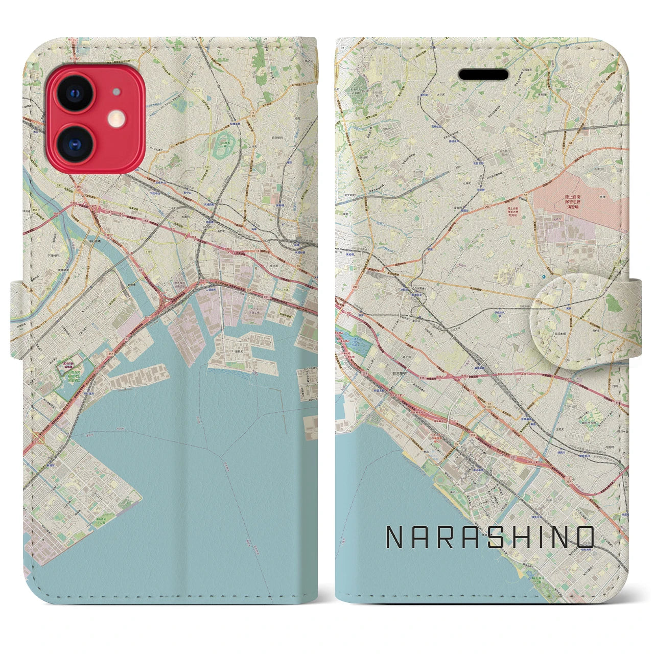 【習志野2】地図柄iPhoneケース（手帳両面タイプ・ナチュラル）iPhone 11 用