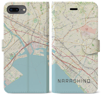【習志野2（千葉県）】地図柄iPhoneケース（手帳タイプ）ナチュラル・iPhone 8Plus /7Plus / 6sPlus / 6Plus 用
