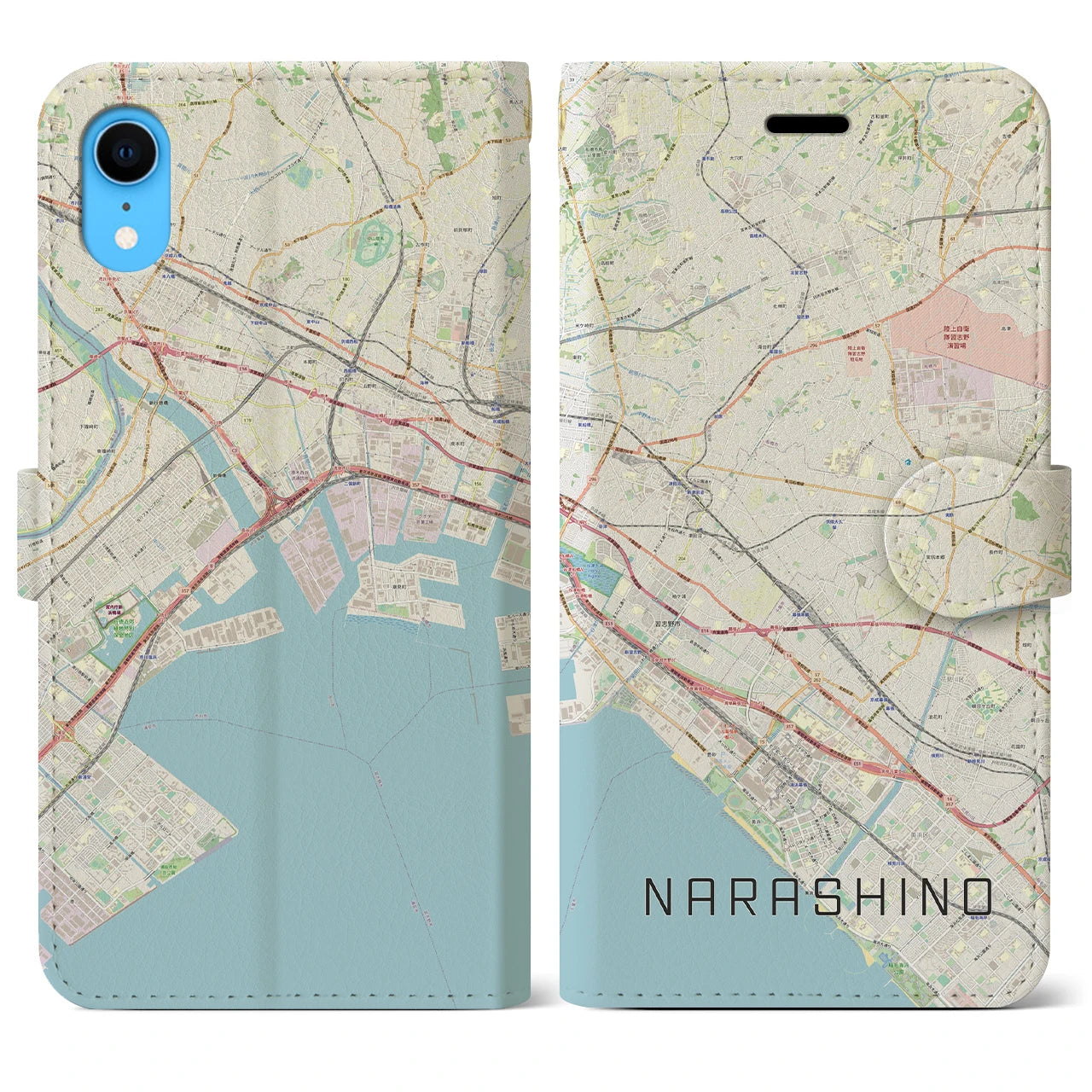 【習志野2】地図柄iPhoneケース（手帳両面タイプ・ナチュラル）iPhone XR 用