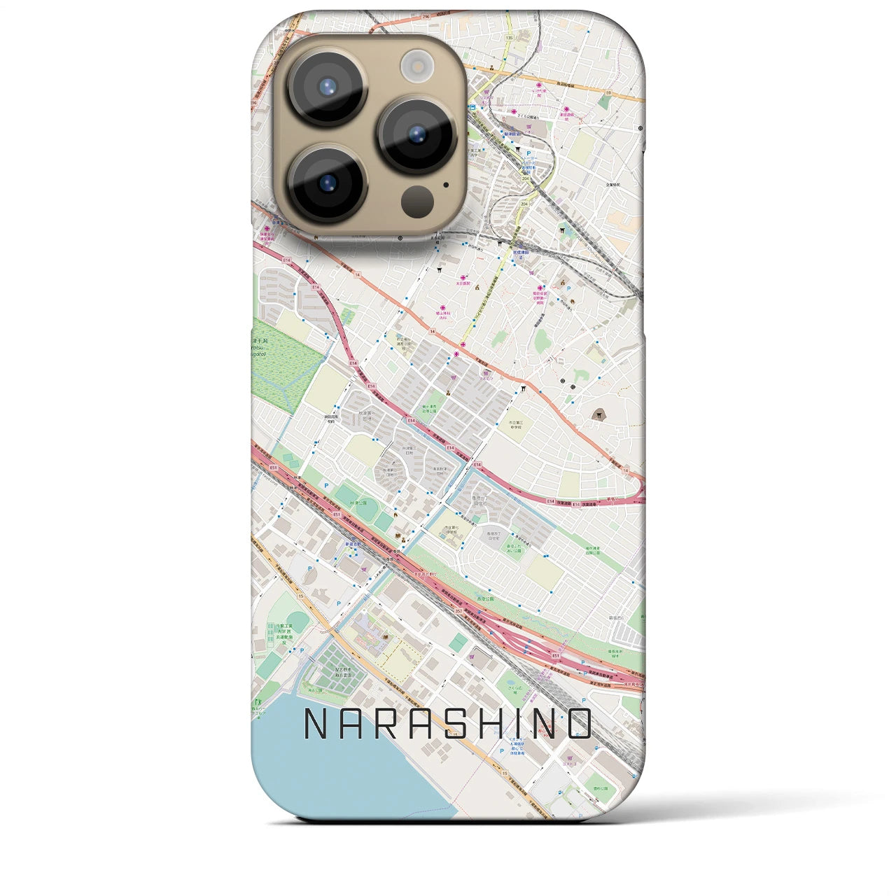 【習志野】地図柄iPhoneケース（バックカバータイプ・ナチュラル）iPhone 14 Pro Max 用