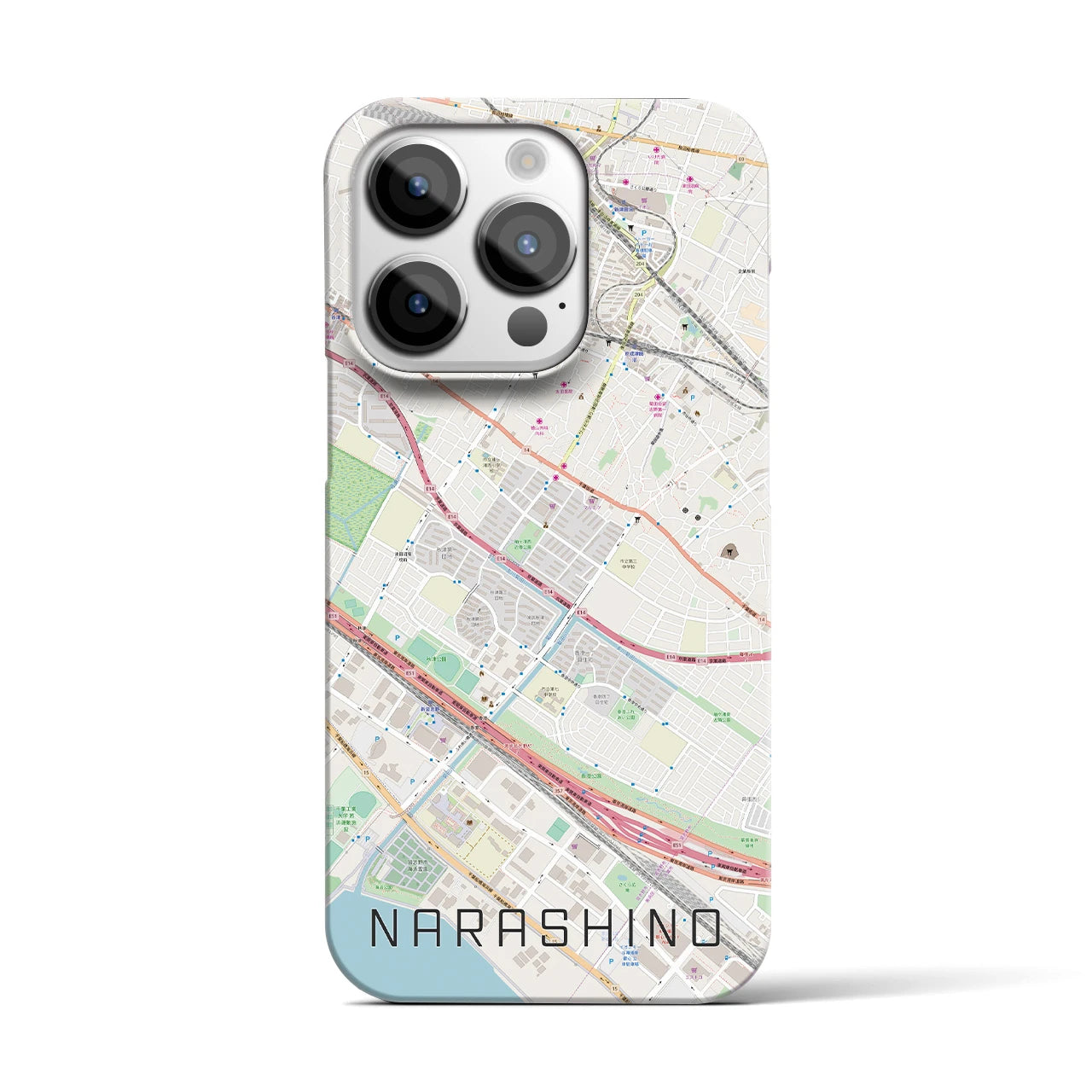 【習志野】地図柄iPhoneケース（バックカバータイプ・ナチュラル）iPhone 14 Pro 用