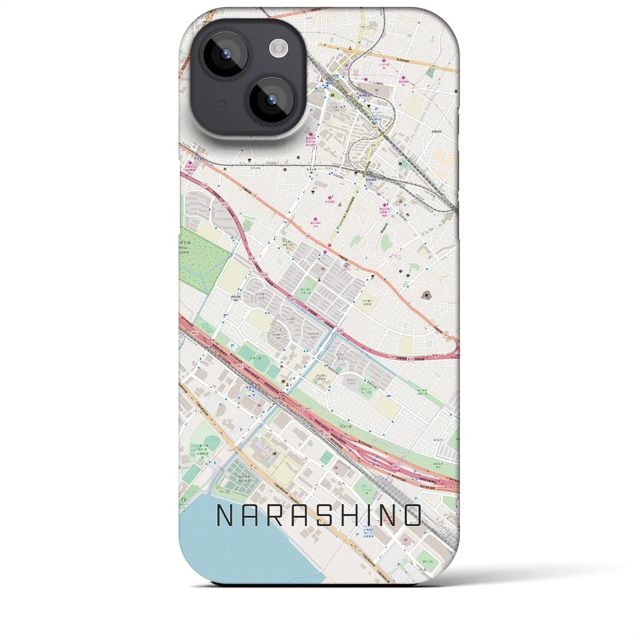 【習志野】地図柄iPhoneケース（バックカバータイプ・ナチュラル）iPhone 14 Plus 用