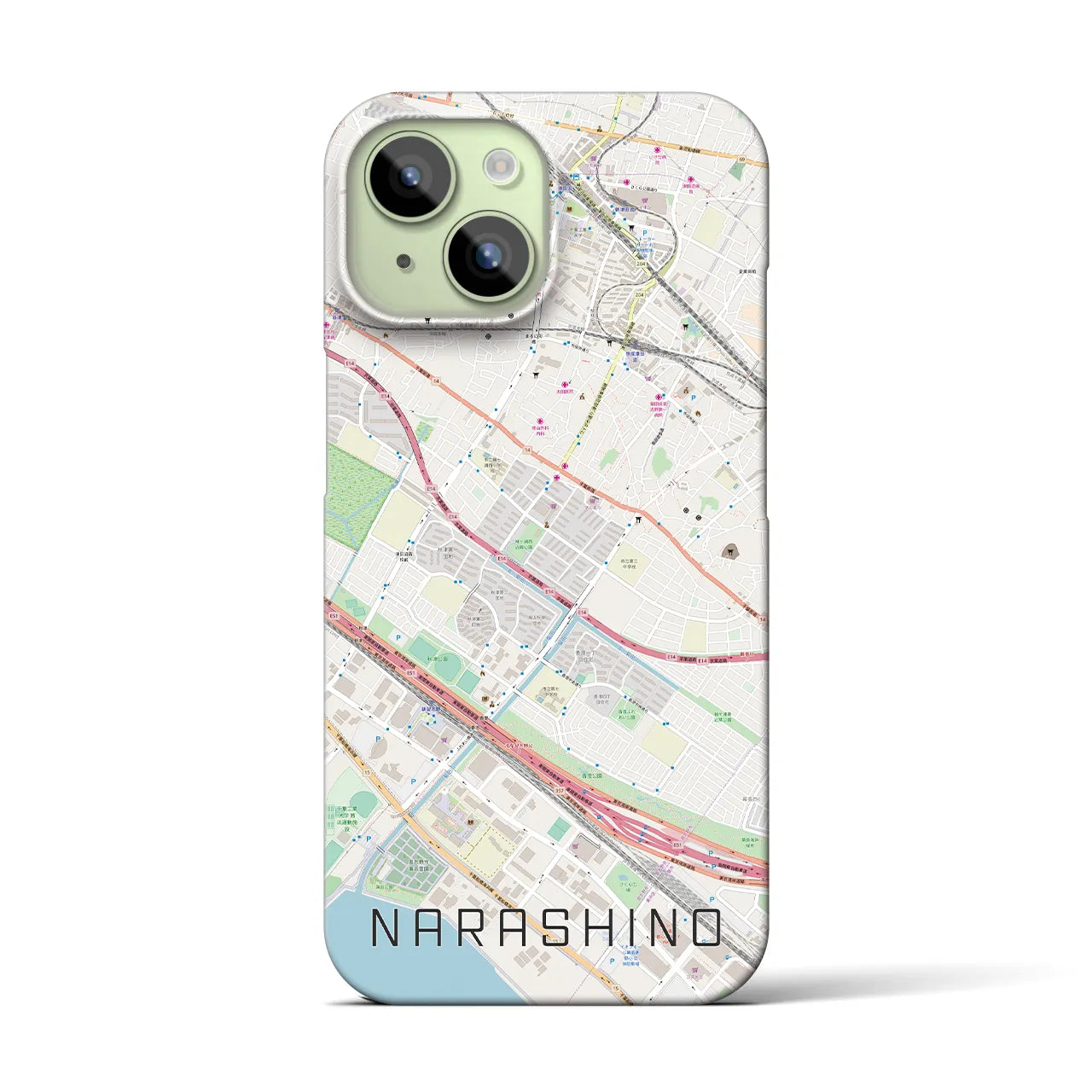 【習志野】地図柄iPhoneケース（バックカバータイプ・ナチュラル）iPhone 15 用