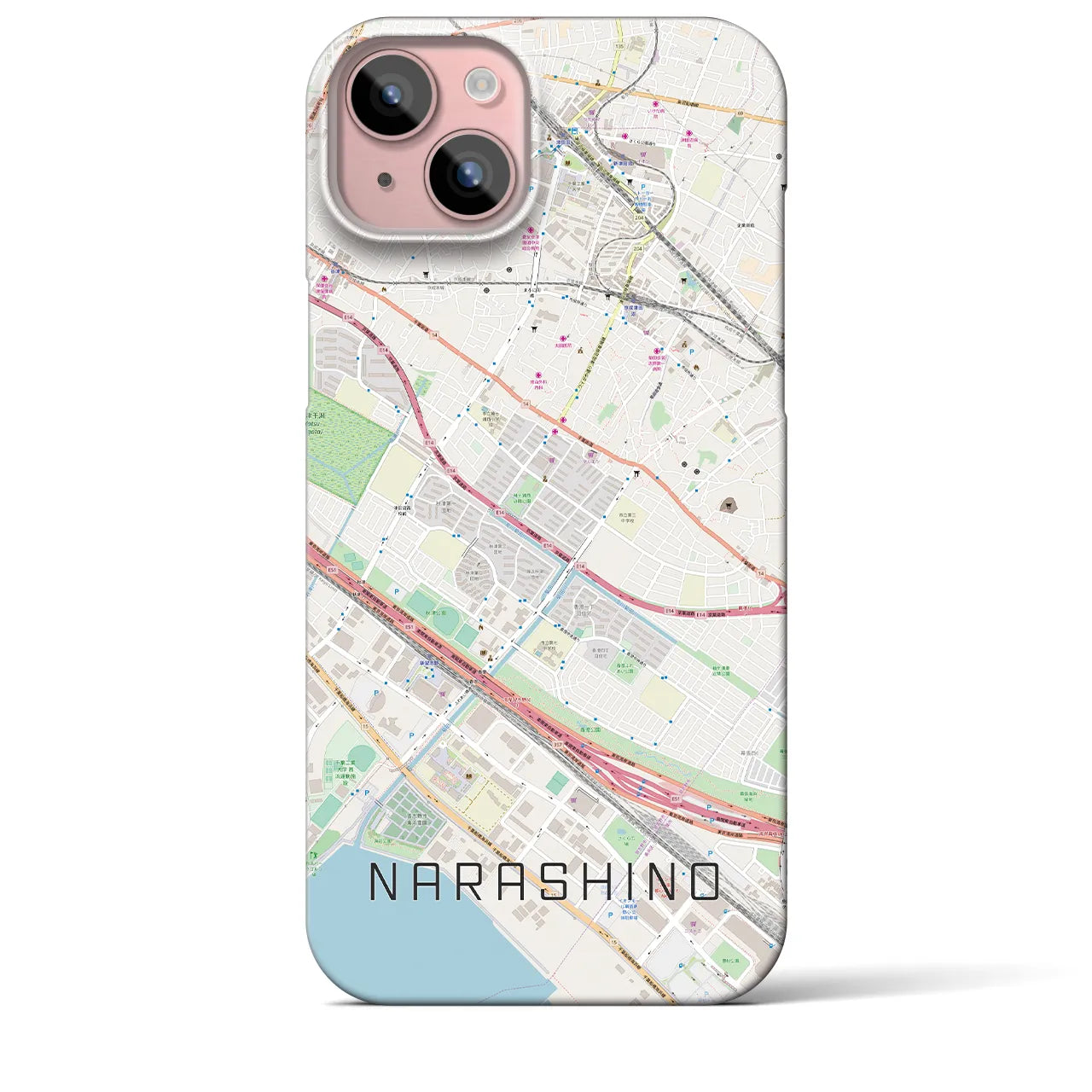 【習志野】地図柄iPhoneケース（バックカバータイプ・ナチュラル）iPhone 15 Plus 用