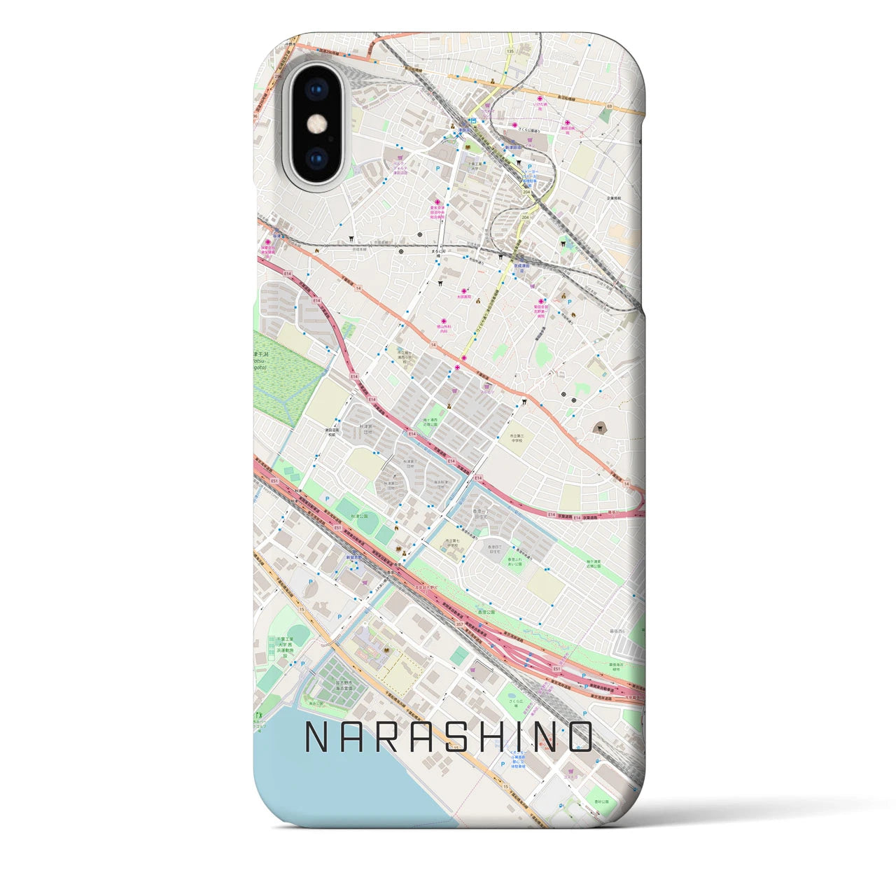 【習志野】地図柄iPhoneケース（バックカバータイプ・ナチュラル）iPhone XS Max 用