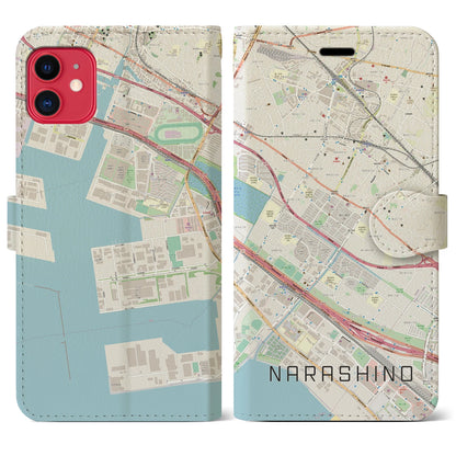 【習志野（千葉県）】地図柄iPhoneケース（手帳タイプ）ナチュラル・iPhone 11 用