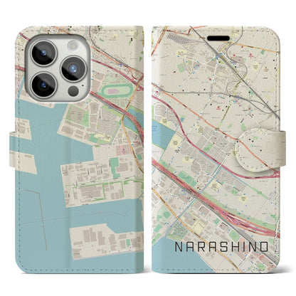 【習志野（千葉県）】地図柄iPhoneケース（手帳タイプ）ナチュラル・iPhone 15 Pro 用