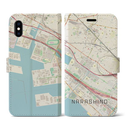 【習志野（千葉県）】地図柄iPhoneケース（手帳タイプ）ナチュラル・iPhone XS / X 用