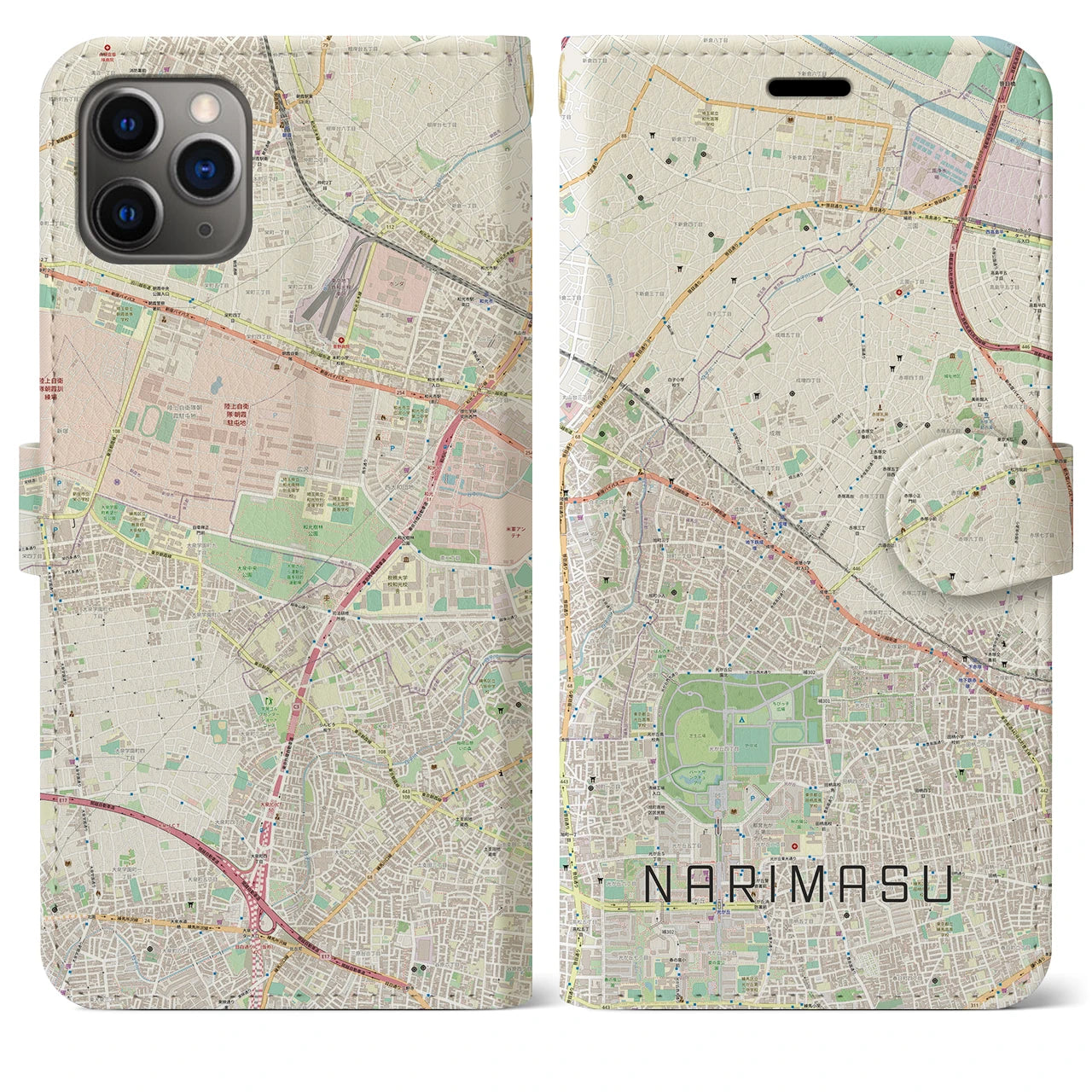 【成増】地図柄iPhoneケース（手帳両面タイプ・ナチュラル）iPhone 11 Pro Max 用