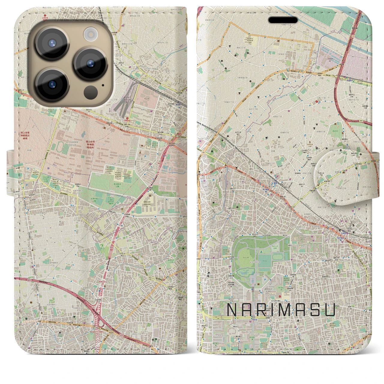 【成増】地図柄iPhoneケース（手帳両面タイプ・ナチュラル）iPhone 14 Pro Max 用