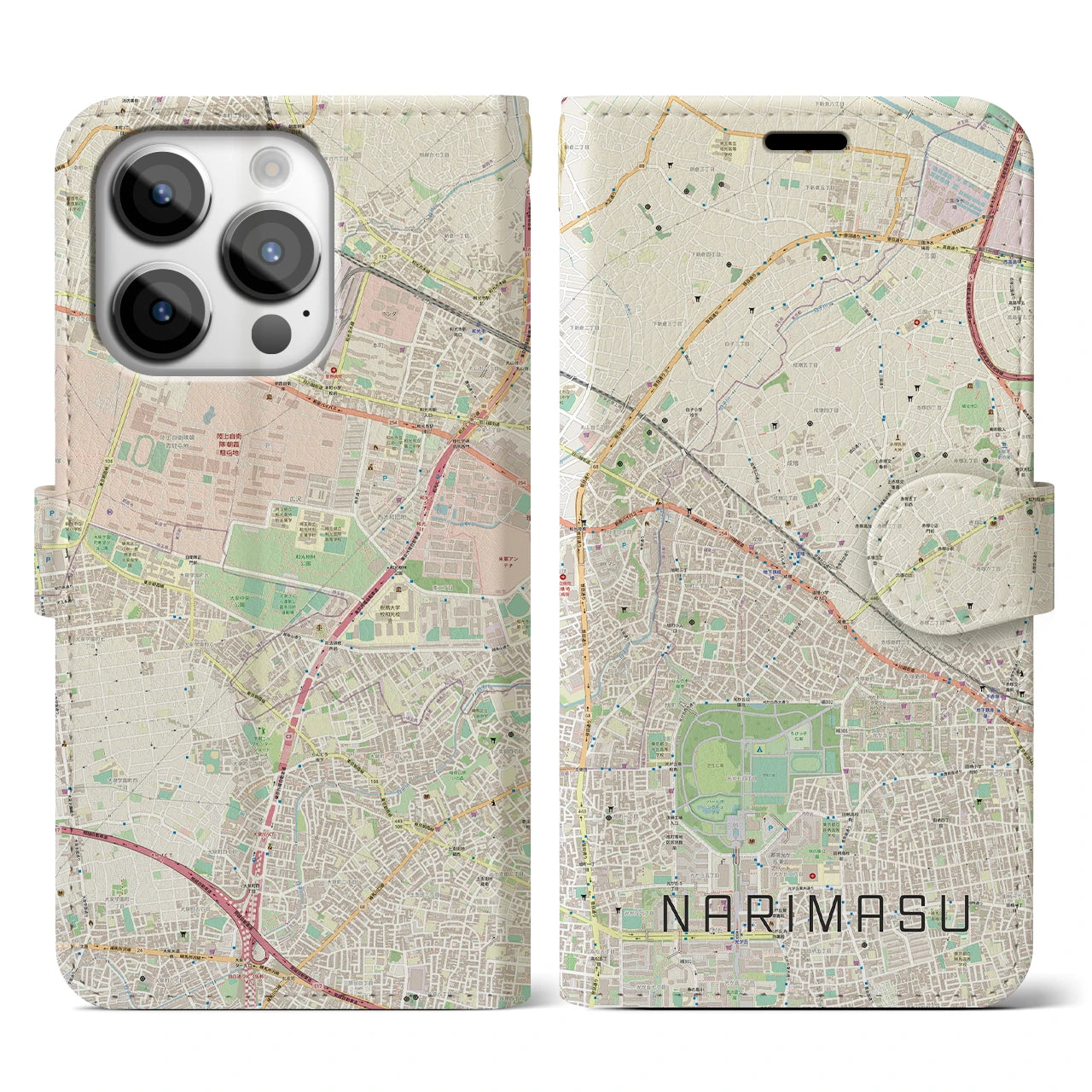 【成増】地図柄iPhoneケース（手帳両面タイプ・ナチュラル）iPhone 14 Pro 用