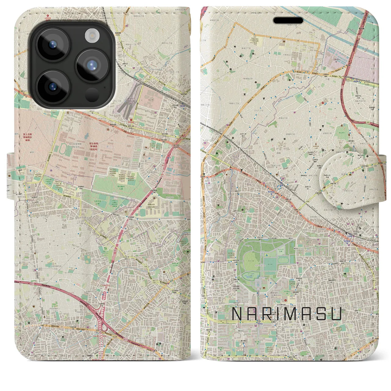 【成増】地図柄iPhoneケース（手帳両面タイプ・ナチュラル）iPhone 15 Pro Max 用