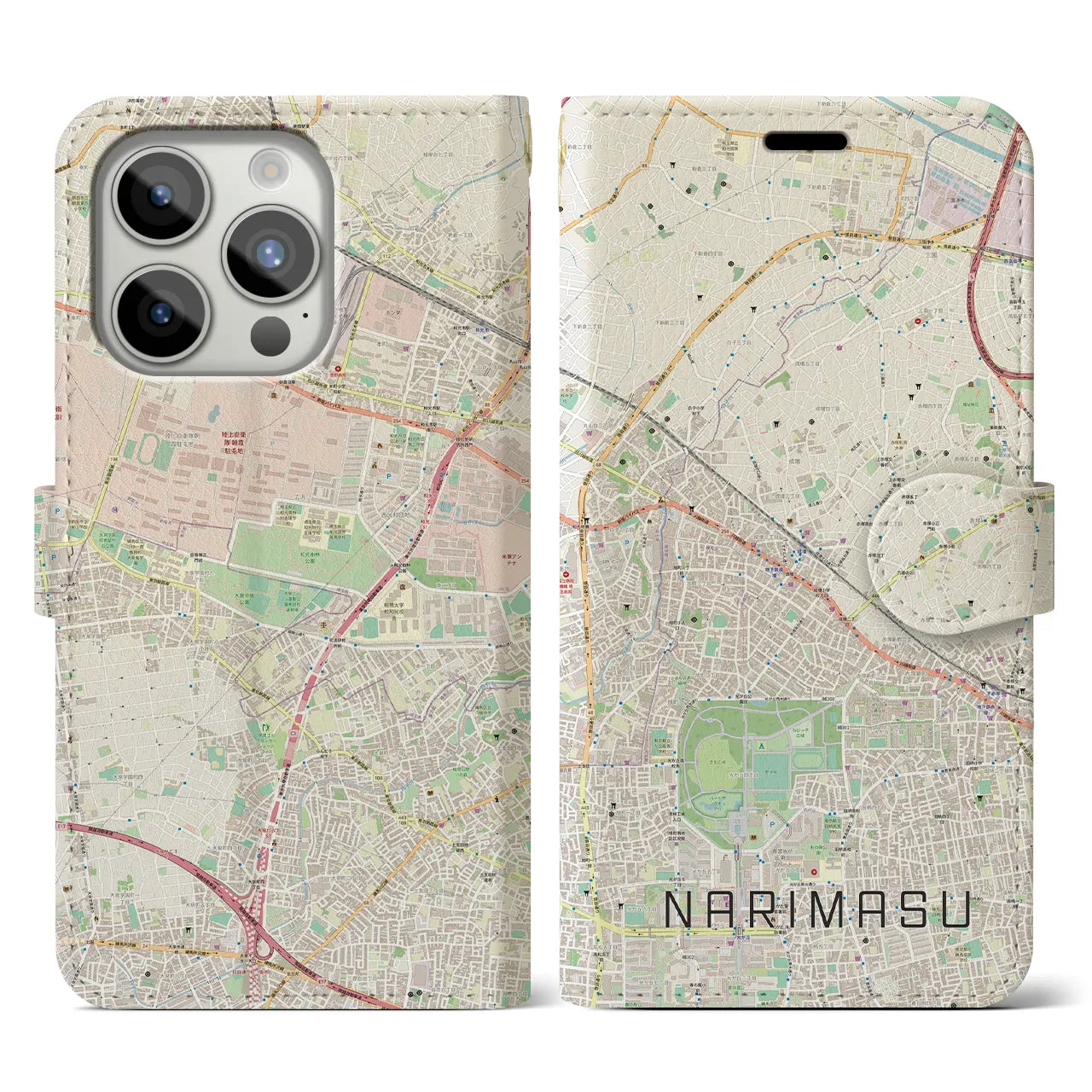 【成増】地図柄iPhoneケース（手帳両面タイプ・ナチュラル）iPhone 15 Pro 用