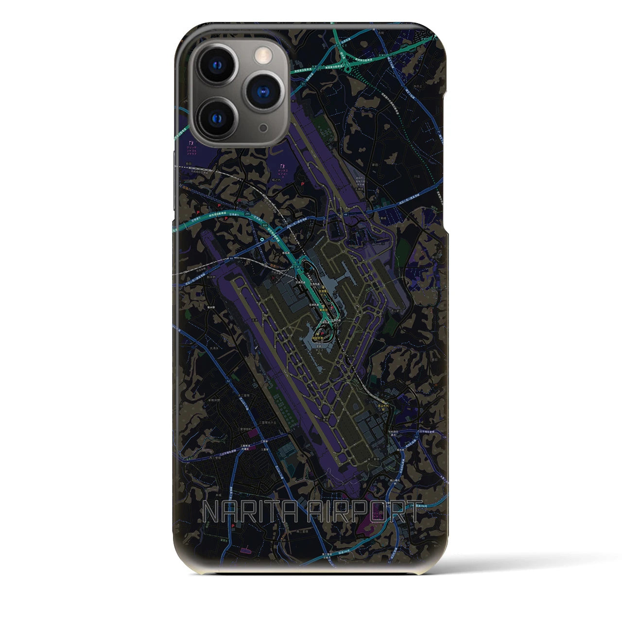 【成田空港】地図柄iPhoneケース（バックカバータイプ・ブラック）iPhone 11 Pro Max 用