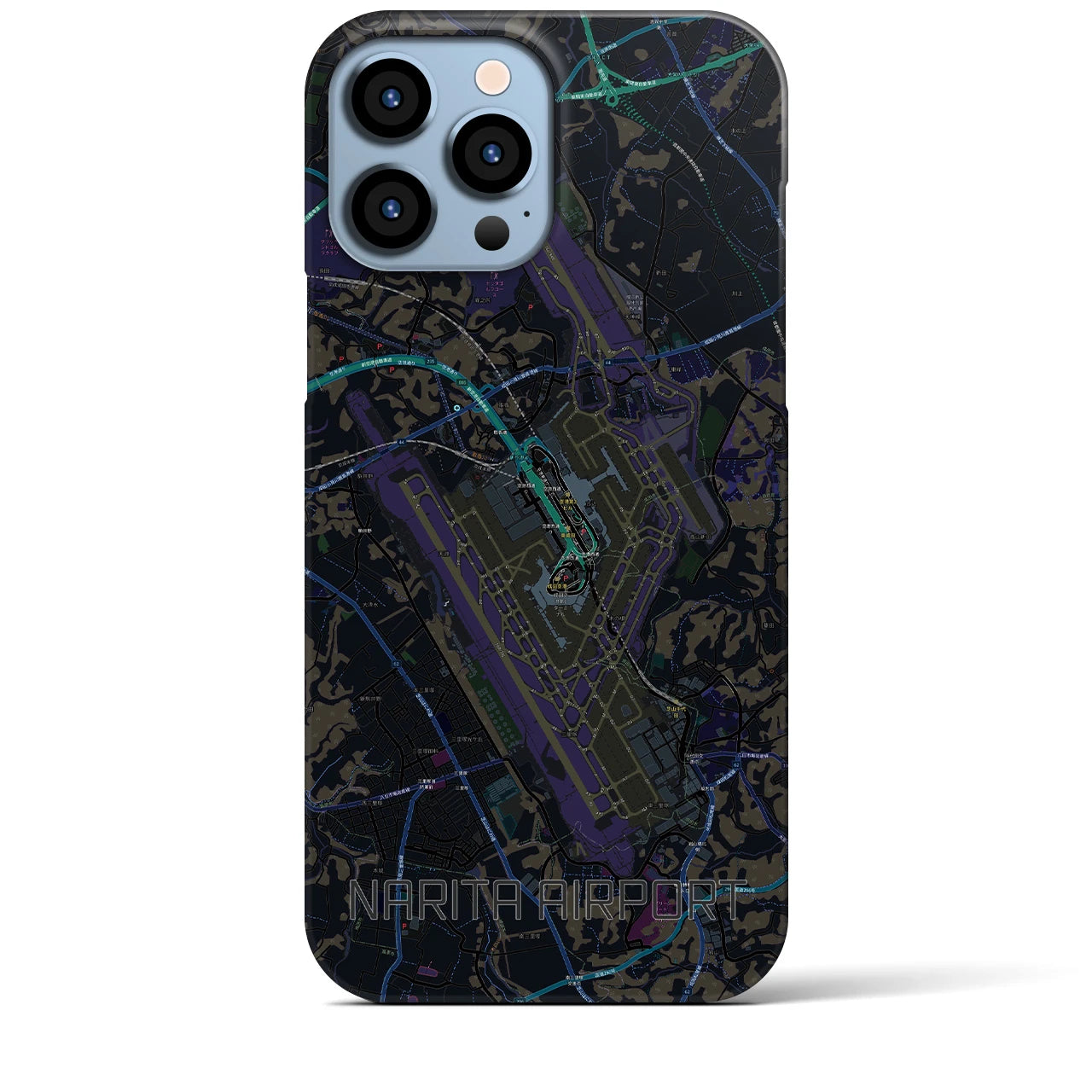 【成田空港】地図柄iPhoneケース（バックカバータイプ・ブラック）iPhone 13 Pro Max 用