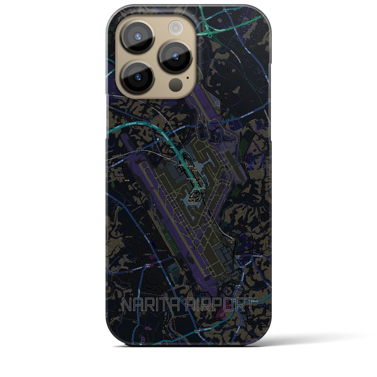【成田空港】地図柄iPhoneケース（バックカバータイプ・ブラック）iPhone 14 Pro Max 用