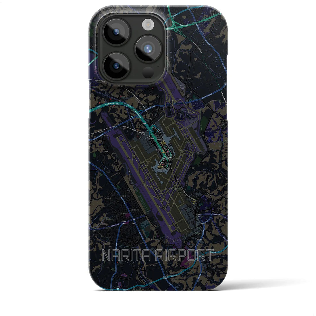 【成田空港】地図柄iPhoneケース（バックカバータイプ・ブラック）iPhone 15 Pro Max 用