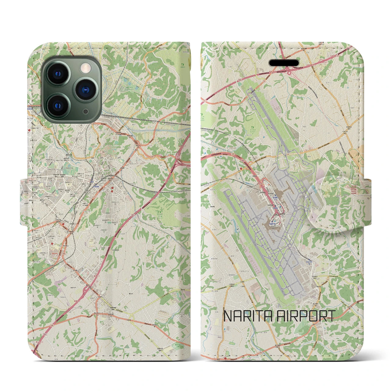 【成田空港】地図柄iPhoneケース（手帳両面タイプ・ナチュラル）iPhone 11 Pro 用
