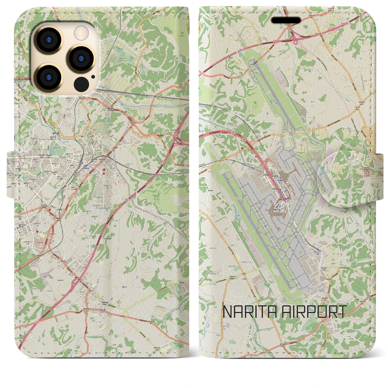 【成田空港】地図柄iPhoneケース（手帳両面タイプ・ナチュラル）iPhone 12 Pro Max 用