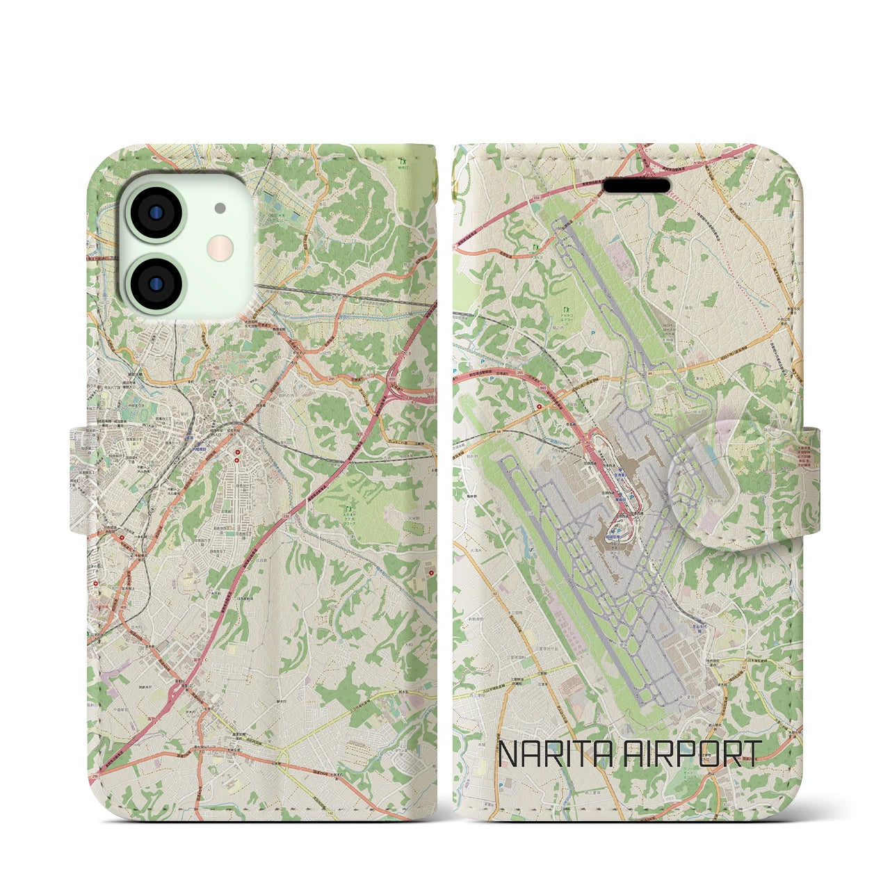 【成田空港】地図柄iPhoneケース（手帳両面タイプ・ナチュラル）iPhone 12 mini 用
