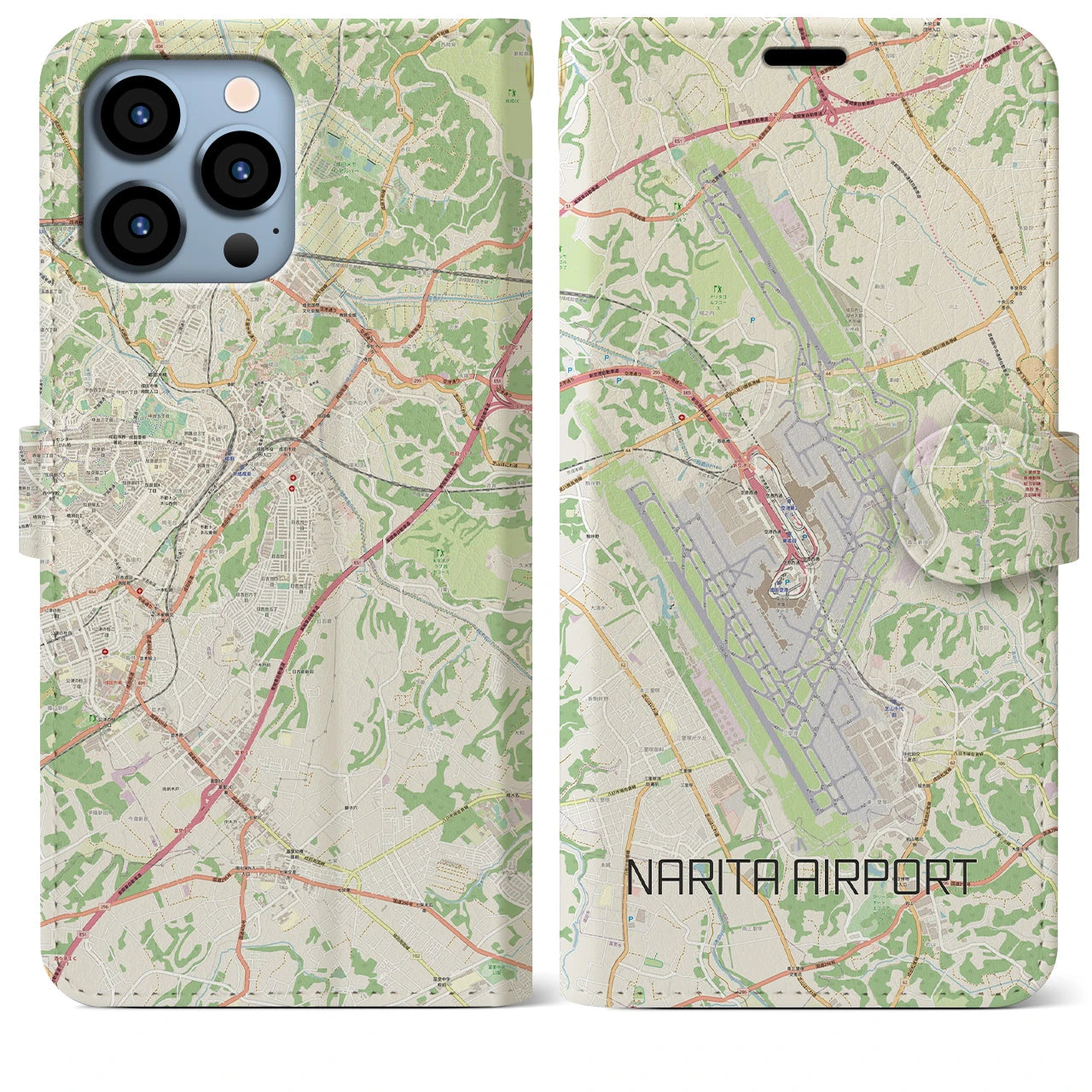 【成田空港】地図柄iPhoneケース（手帳両面タイプ・ナチュラル）iPhone 13 Pro Max 用